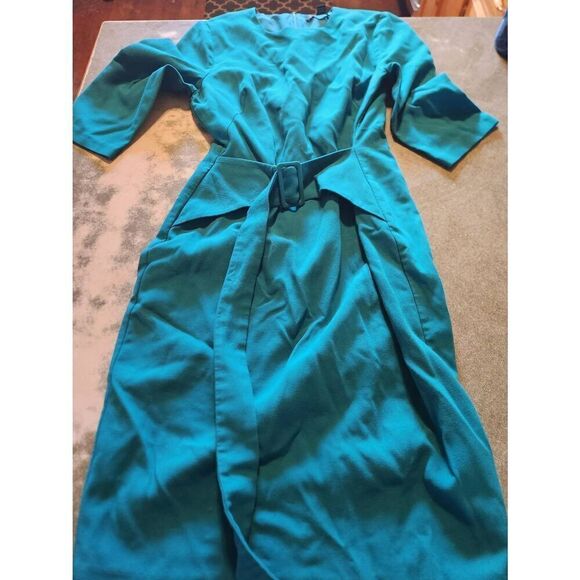 Black Halo Blue belted front dress sz 10 - Picture 1 of 3